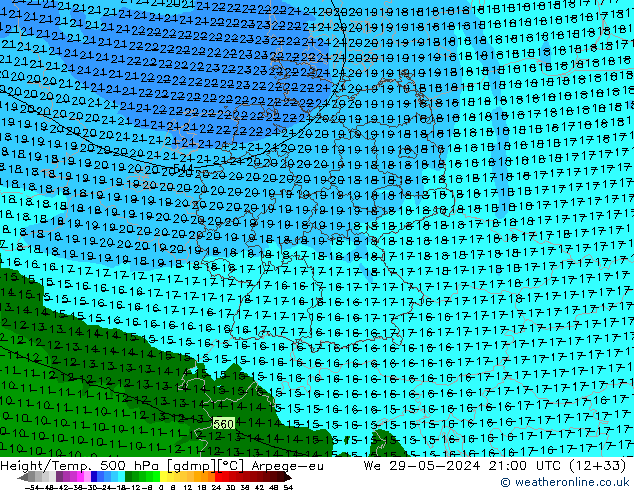 Geop./Temp. 500 hPa Arpege-eu mié 29.05.2024 21 UTC