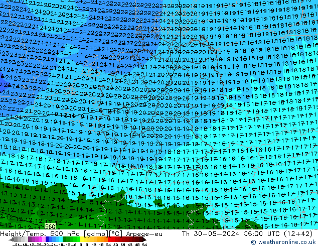 Hoogte/Temp. 500 hPa Arpege-eu do 30.05.2024 06 UTC