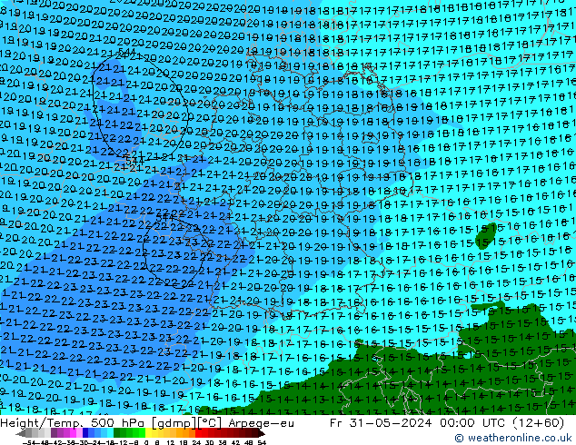 Geop./Temp. 500 hPa Arpege-eu vie 31.05.2024 00 UTC