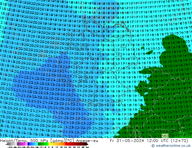 Height/Temp. 500 hPa Arpege-eu Fr 31.05.2024 12 UTC