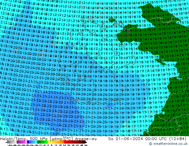 Height/Temp. 500 гПа Arpege-eu сб 01.06.2024 00 UTC