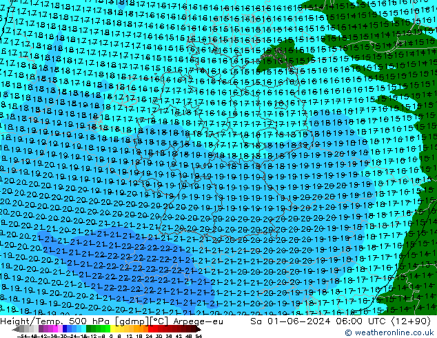 Geop./Temp. 500 hPa Arpege-eu sáb 01.06.2024 06 UTC