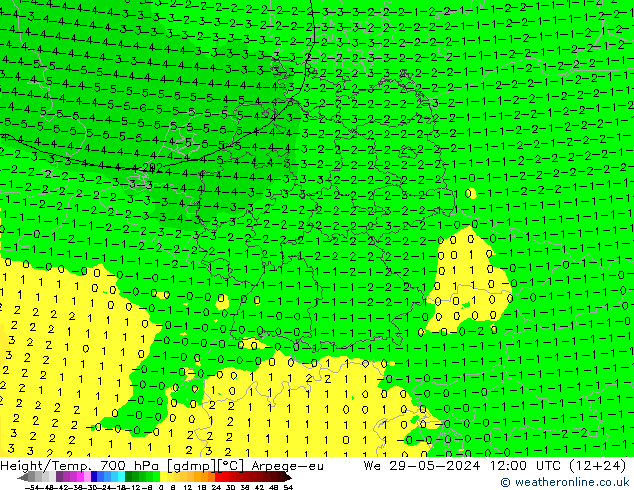 Hoogte/Temp. 700 hPa Arpege-eu wo 29.05.2024 12 UTC