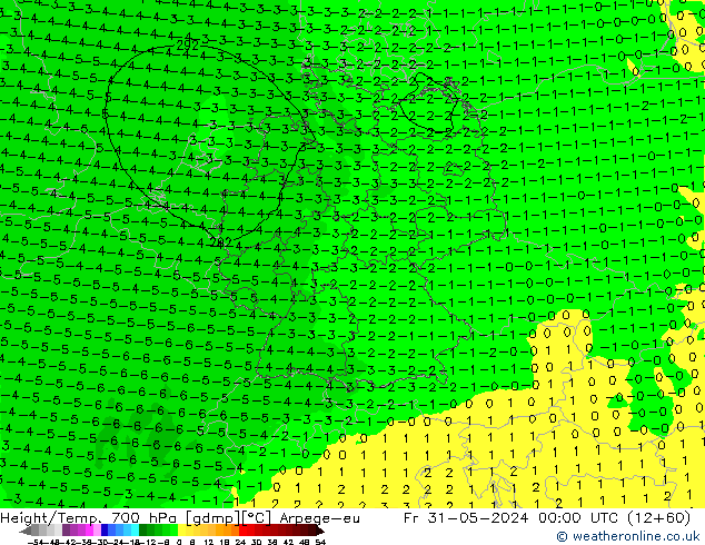 Height/Temp. 700 hPa Arpege-eu Sex 31.05.2024 00 UTC