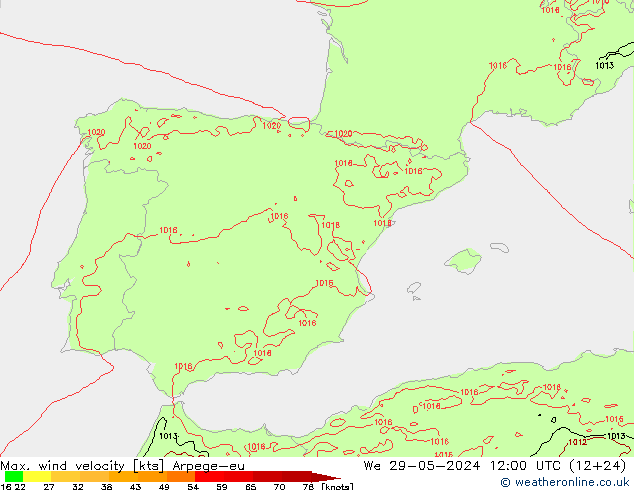 Max. wind velocity Arpege-eu ср 29.05.2024 12 UTC