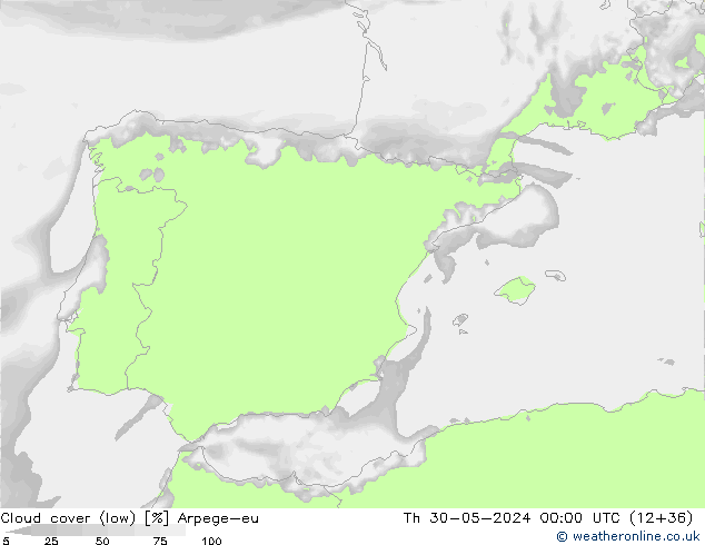 Bewolking (Laag) Arpege-eu do 30.05.2024 00 UTC