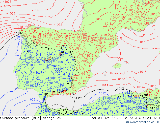 приземное давление Arpege-eu сб 01.06.2024 18 UTC