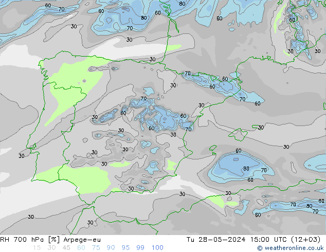 RH 700 hPa Arpege-eu mar 28.05.2024 15 UTC