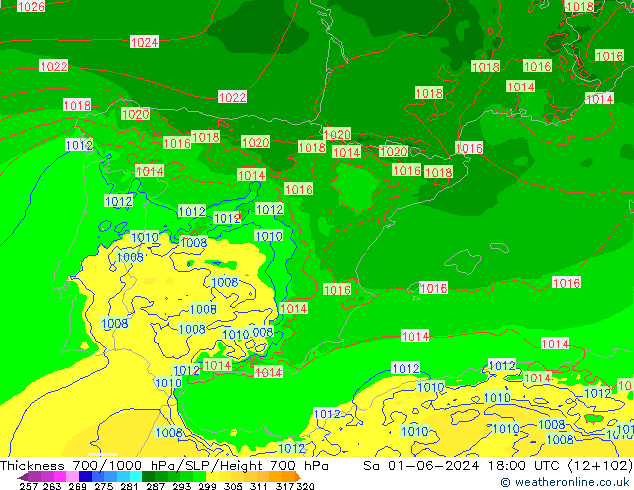 700-1000 hPa Kalınlığı Arpege-eu Cts 01.06.2024 18 UTC