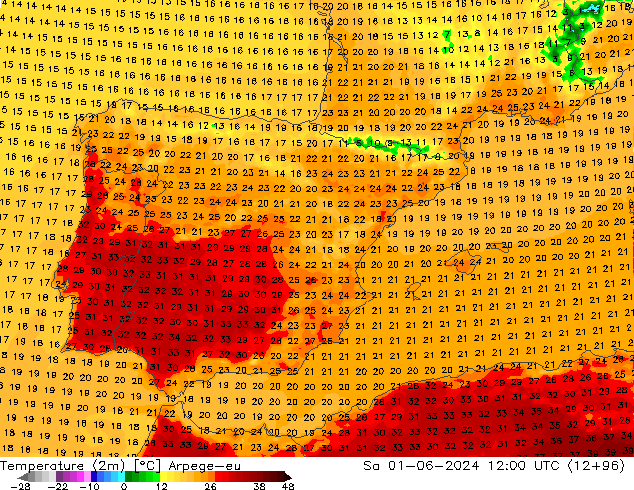 Temperature (2m) Arpege-eu Sa 01.06.2024 12 UTC