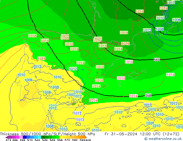 Thck 500-1000hPa Arpege-eu  31.05.2024 12 UTC