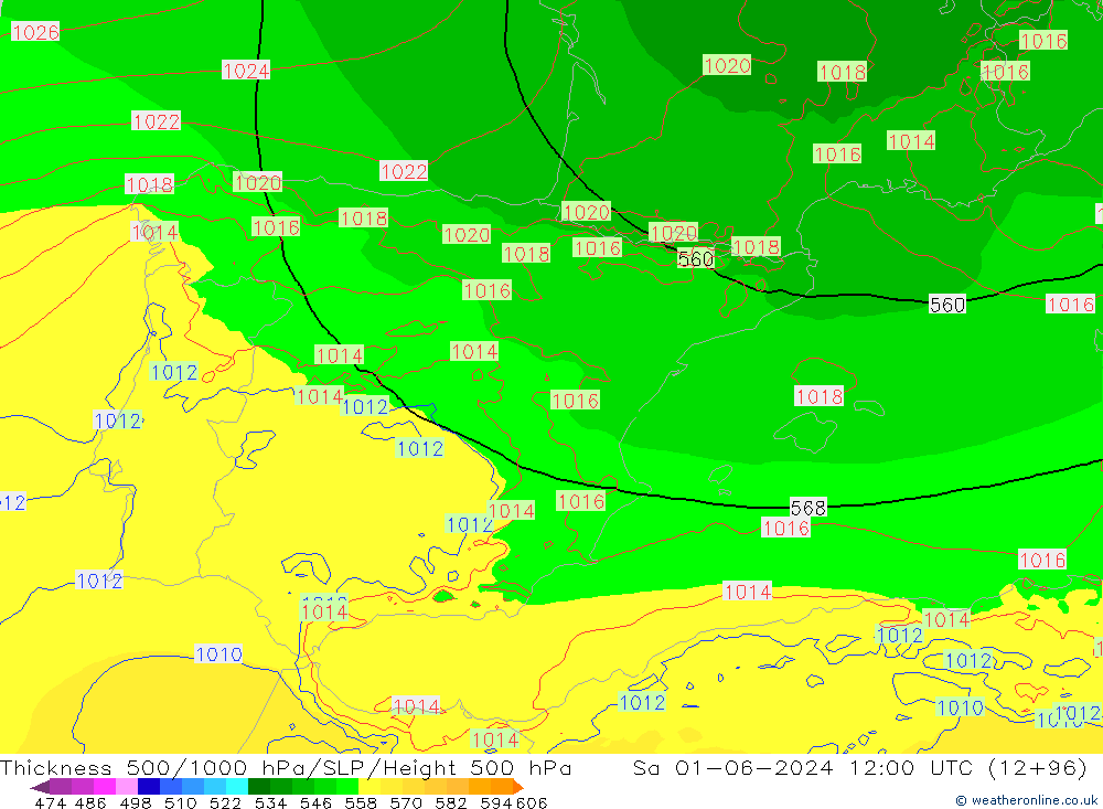 Dikte 500-1000hPa Arpege-eu za 01.06.2024 12 UTC