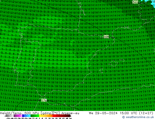 Height/Temp. 500 hPa Arpege-eu śro. 29.05.2024 15 UTC