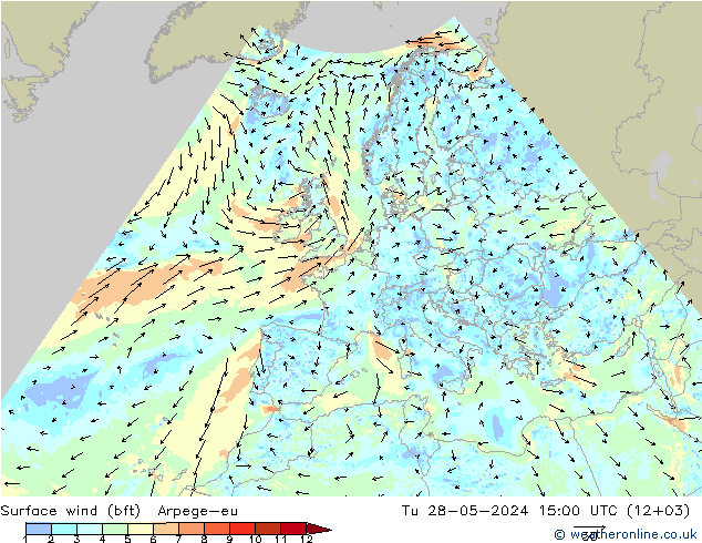 Surface wind (bft) Arpege-eu Út 28.05.2024 15 UTC