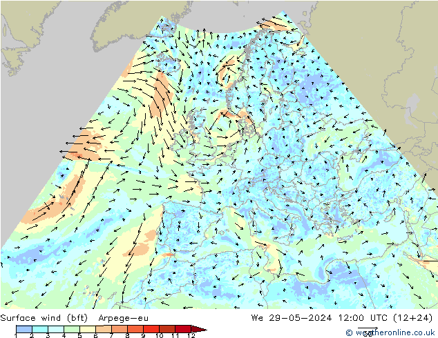 Wind 10 m (bft) Arpege-eu wo 29.05.2024 12 UTC