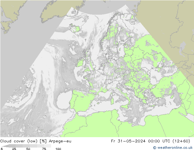 Cloud cover (low) Arpege-eu Fr 31.05.2024 00 UTC