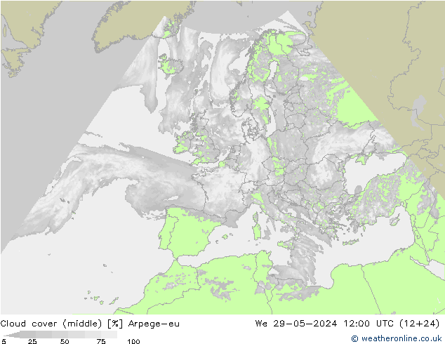 oblačnosti uprostřed Arpege-eu St 29.05.2024 12 UTC