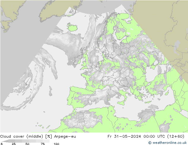 Cloud cover (middle) Arpege-eu Fr 31.05.2024 00 UTC