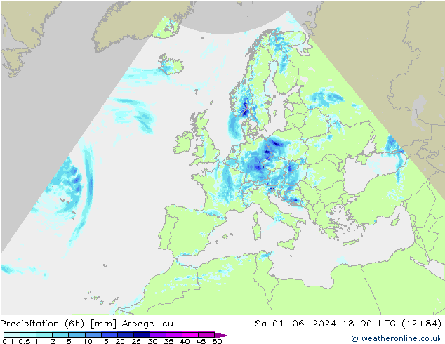 Precipitation (6h) Arpege-eu Sa 01.06.2024 00 UTC