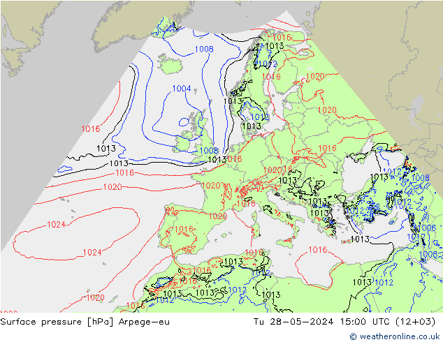 Pressione al suolo Arpege-eu mar 28.05.2024 15 UTC