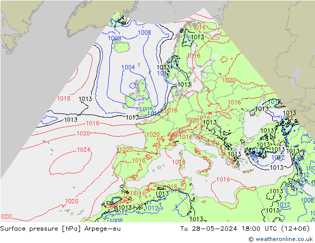 地面气压 Arpege-eu 星期二 28.05.2024 18 UTC