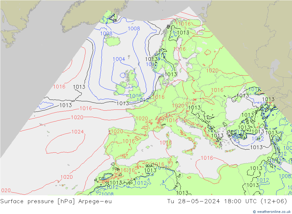 Surface pressure Arpege-eu Tu 28.05.2024 18 UTC