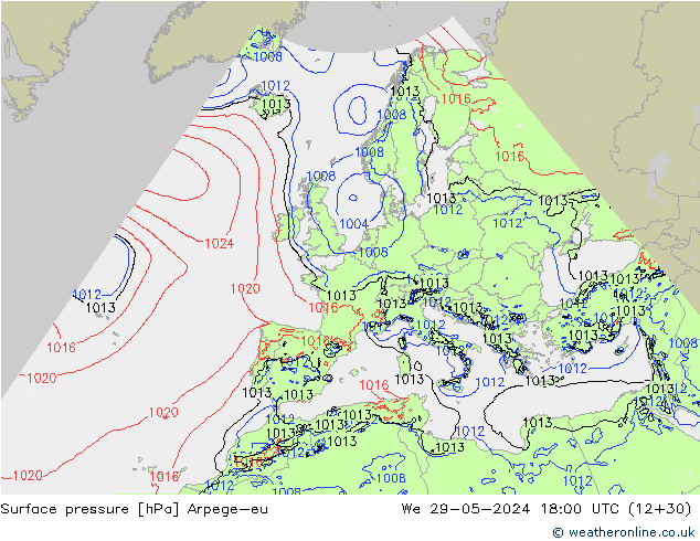 pressão do solo Arpege-eu Qua 29.05.2024 18 UTC