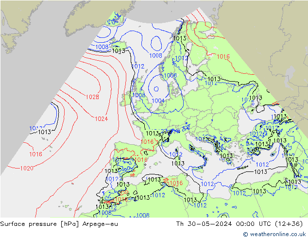 приземное давление Arpege-eu чт 30.05.2024 00 UTC