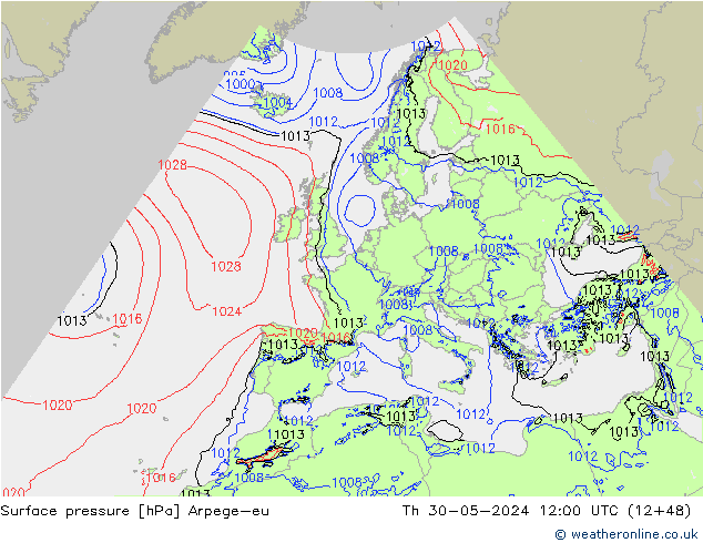 Surface pressure Arpege-eu Th 30.05.2024 12 UTC