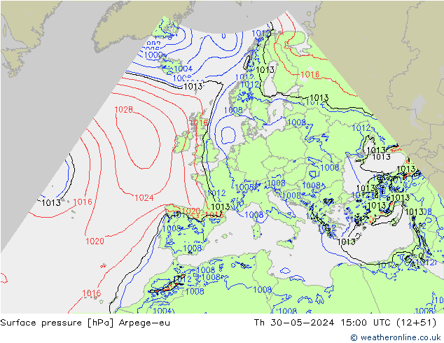 приземное давление Arpege-eu чт 30.05.2024 15 UTC