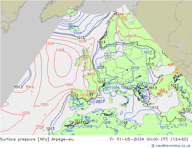 Surface pressure Arpege-eu Fr 31.05.2024 00 UTC