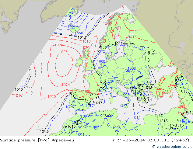 Surface pressure Arpege-eu Fr 31.05.2024 03 UTC