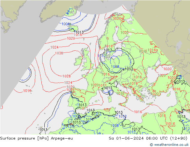 Presión superficial Arpege-eu sáb 01.06.2024 06 UTC