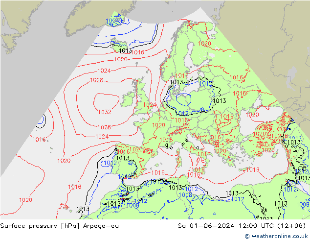 Atmosférický tlak Arpege-eu So 01.06.2024 12 UTC