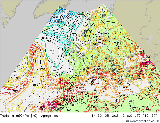 Theta-e 850hPa Arpege-eu Th 30.05.2024 21 UTC