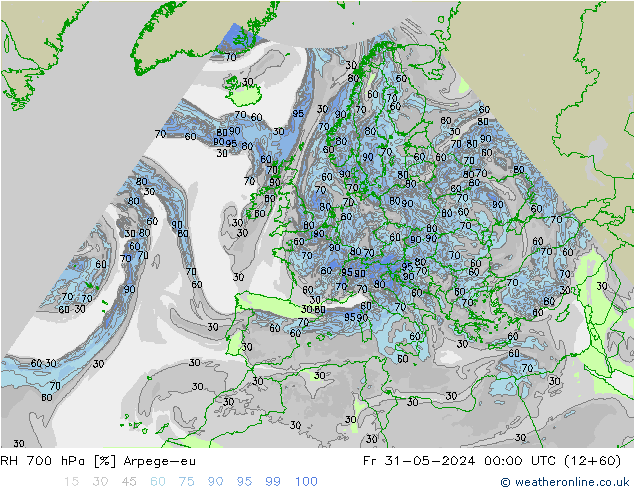 RH 700 hPa Arpege-eu Fr 31.05.2024 00 UTC