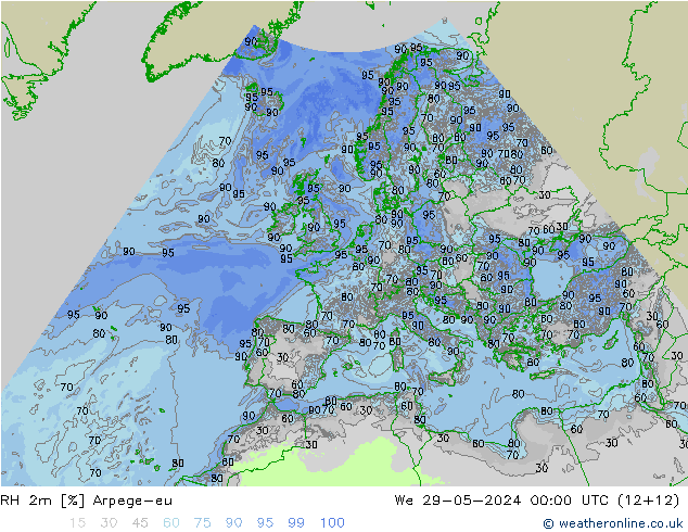 RH 2m Arpege-eu  29.05.2024 00 UTC