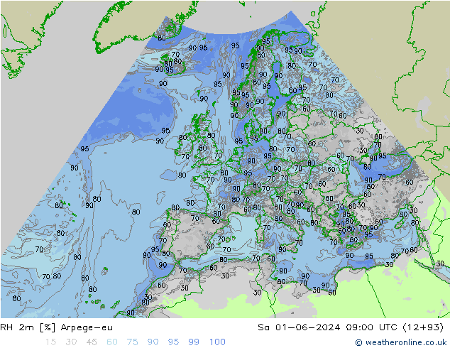 RH 2m Arpege-eu Sa 01.06.2024 09 UTC