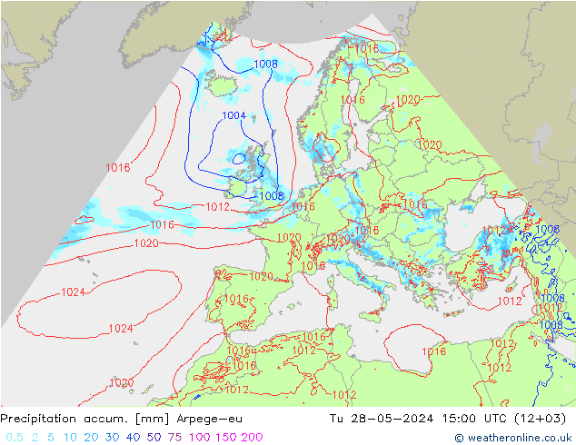Precipitation accum. Arpege-eu 星期二 28.05.2024 15 UTC