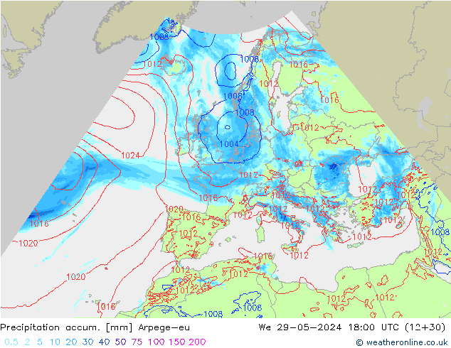 Precipitation accum. Arpege-eu Qua 29.05.2024 18 UTC