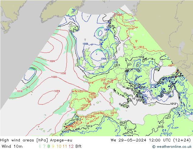 High wind areas Arpege-eu  29.05.2024 12 UTC
