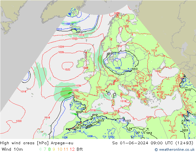 High wind areas Arpege-eu  01.06.2024 09 UTC