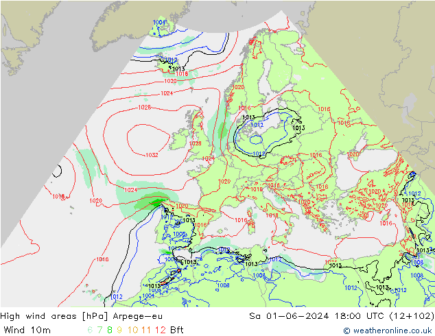 High wind areas Arpege-eu  01.06.2024 18 UTC