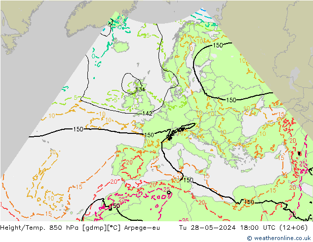 Géop./Temp. 850 hPa Arpege-eu mar 28.05.2024 18 UTC