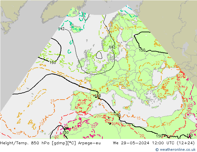 Height/Temp. 850 hPa Arpege-eu mer 29.05.2024 12 UTC