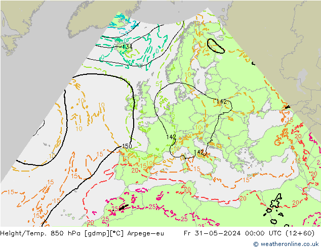 Hoogte/Temp. 850 hPa Arpege-eu vr 31.05.2024 00 UTC