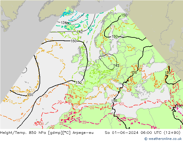 Géop./Temp. 850 hPa Arpege-eu sam 01.06.2024 06 UTC