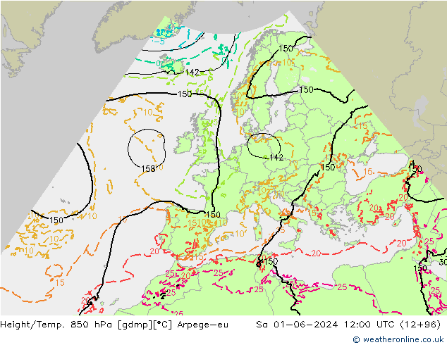 Height/Temp. 850 hPa Arpege-eu sab 01.06.2024 12 UTC