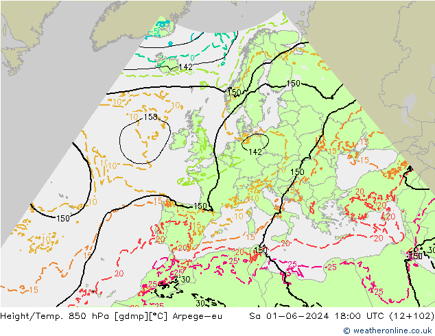 Height/Temp. 850 hPa Arpege-eu Sáb 01.06.2024 18 UTC