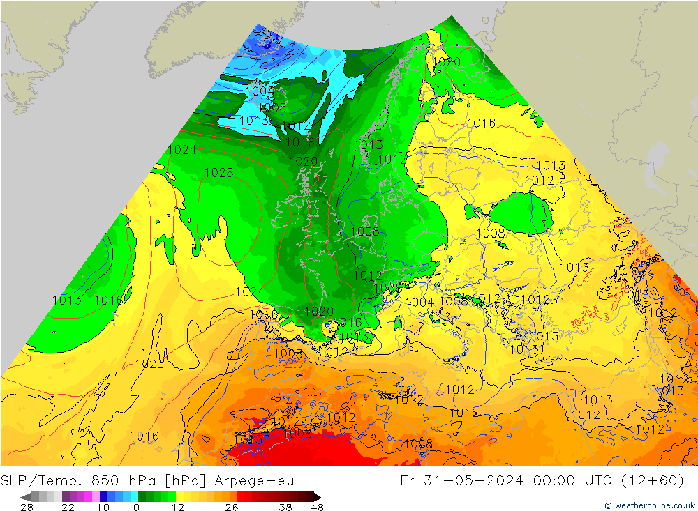 SLP/Temp. 850 hPa Arpege-eu  31.05.2024 00 UTC